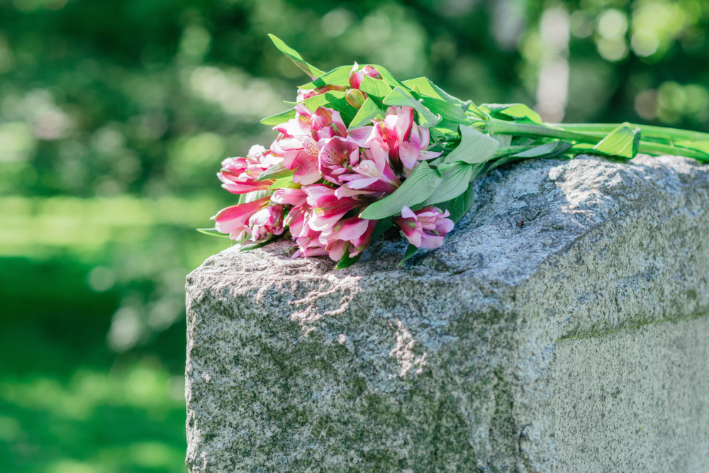 gravestone with flowers